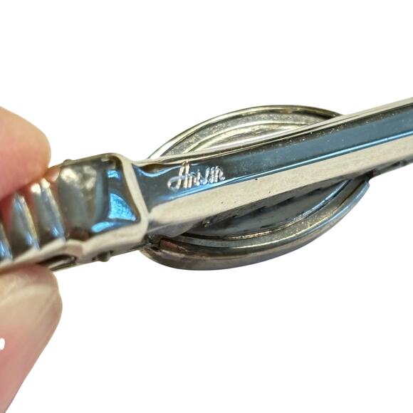 Vintage Anson silver & blue starburst men’s jewelry set cufflinks & tie bar clip - Picture 6 of 8